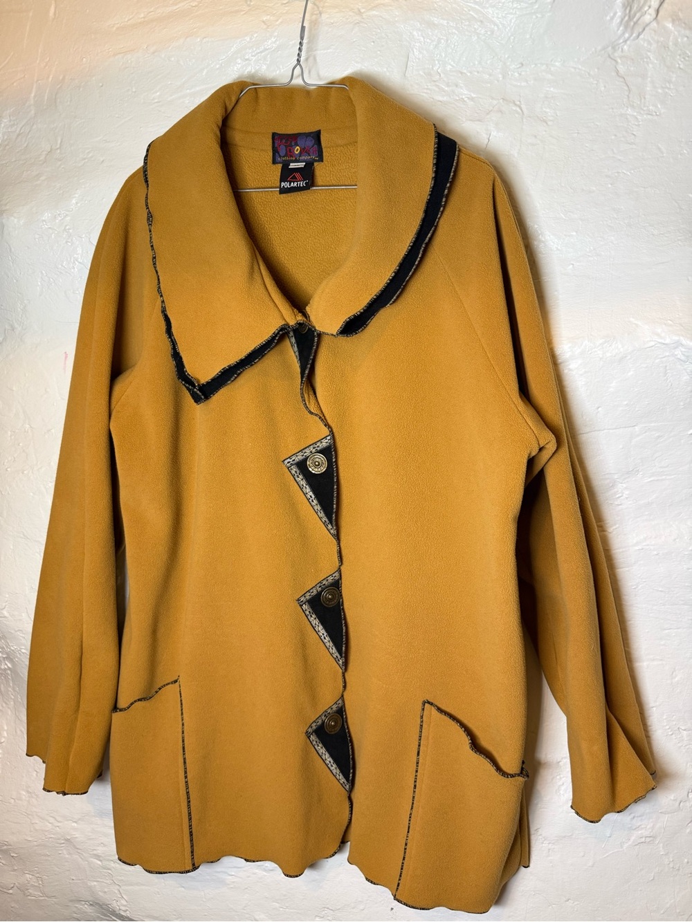 Rare vintage Polartec Mustard Yellow Pea Coat with Black Trim